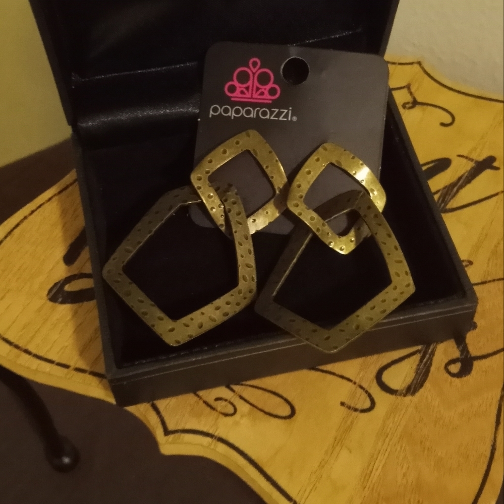 Scrap Yard "Geo Matrix" Brass Post Earrings ~